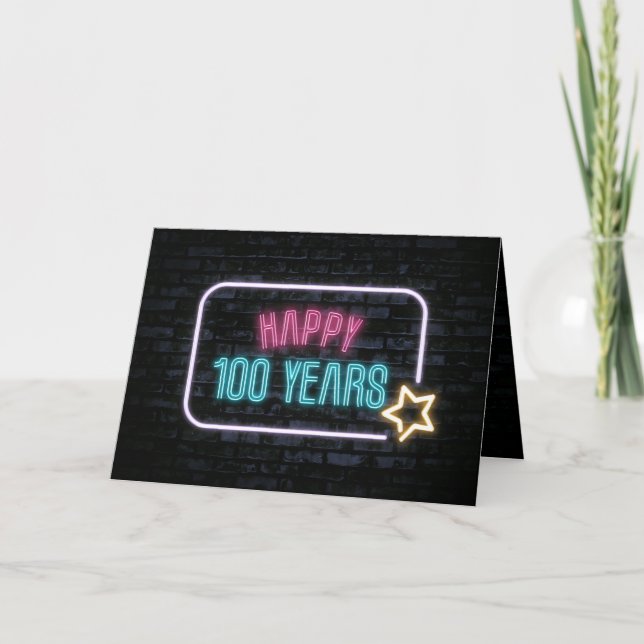 Carte Neon 100th Birthday Marquee On Brick Card (Devant)