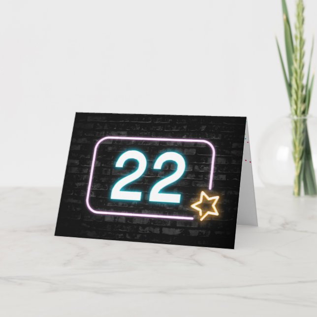 Carte Neon 22e anniversaire Connexion Mur de briques (Devant)