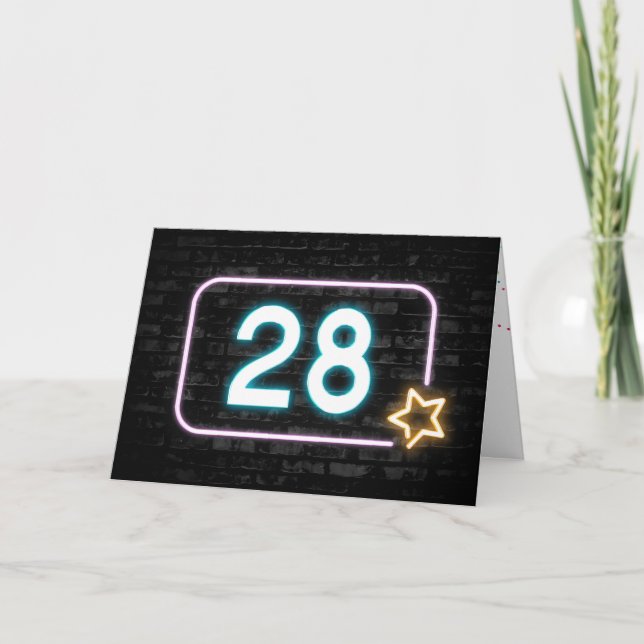 Carte Neon 28e anniversaire Connexion Mur de briques (Devant)