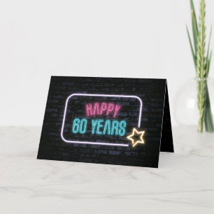 Carte Neon 60th Birthday Marquee On Brick Card