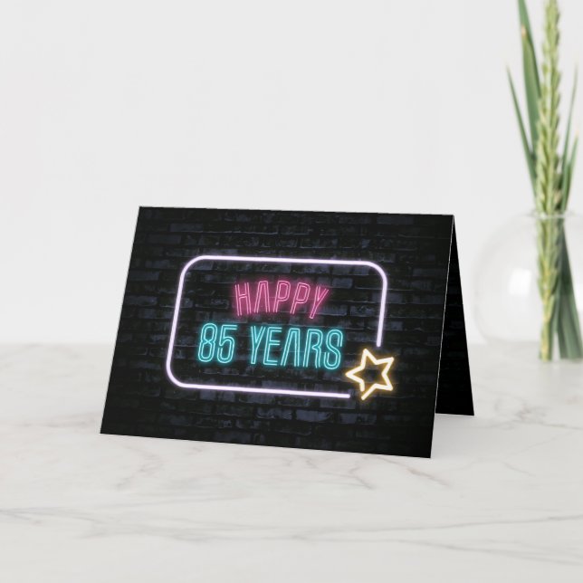 Carte Neon 85th Birthday Marquee On Brick Card (Devant)