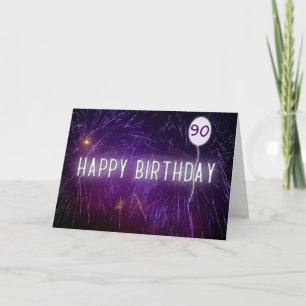 Carte néon 90e anniversaire signe et ballon dans les feu