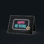 Carte Neon 90th Birthday Marquee On Brick Card<br><div class="desc">Panneau de néon brillant avec une étoile sur brique foncée pour 90ème anniversaire.</div>