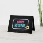 Carte Neon 90th Birthday Marquee On Brick Card<br><div class="desc">Panneau de néon brillant avec une étoile sur brique foncée pour 90ème anniversaire.</div>