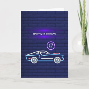 Carte Neon American Muscle Car fête d'anniversaire
