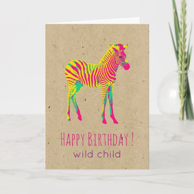 Carte Neon Baby Zebra Psychedelic Funky Retro Anniversai (Devant)