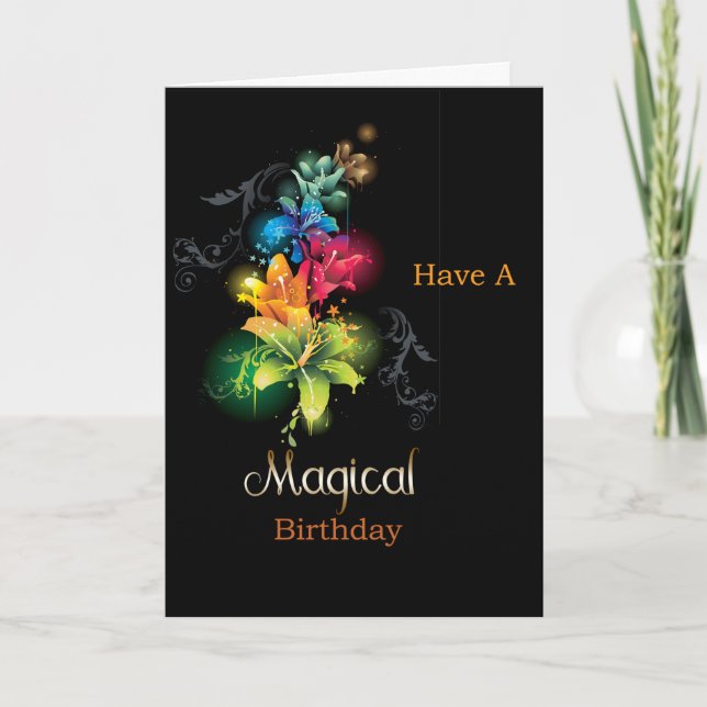 Carte Neon Couleur Imaginaire Fleurs Anniversaire (Devant)