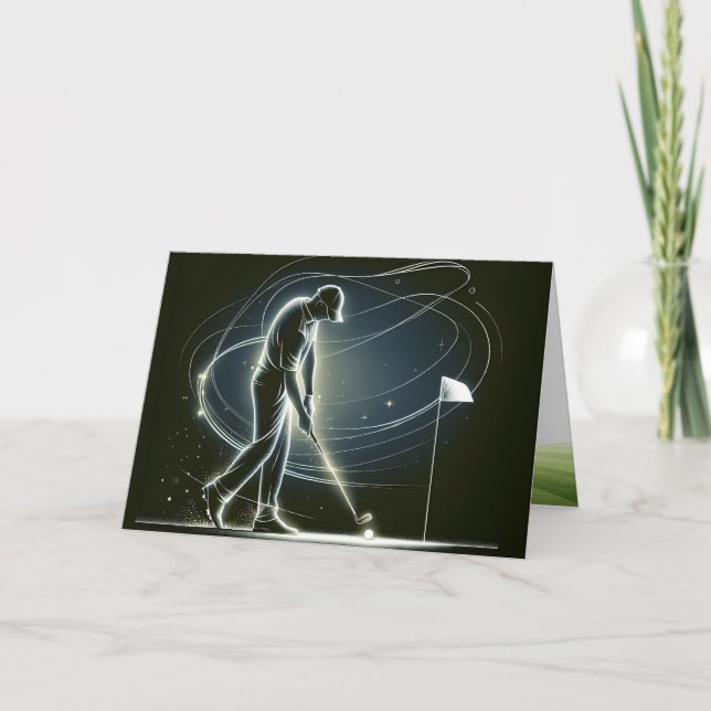 Carte Neon Golfer Putting the Ball for Birthday (Devant)