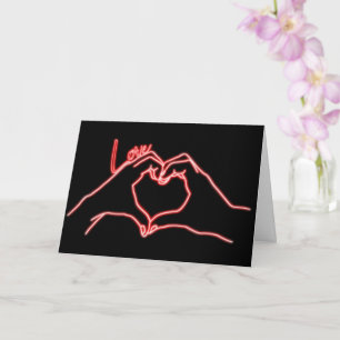 Carte Neon Hand Heart Line Art Dessin Saint Valentin
