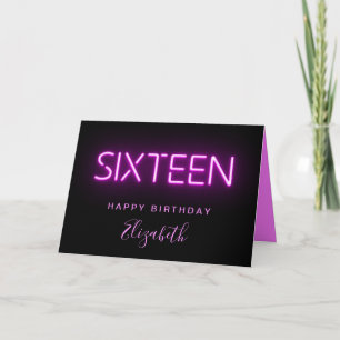 Carte Neon Lights Pink 16e anniversaire