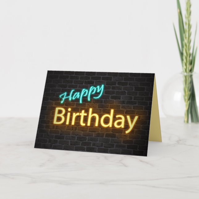 Carte néon signe d'anniversaire en brique (Devant)