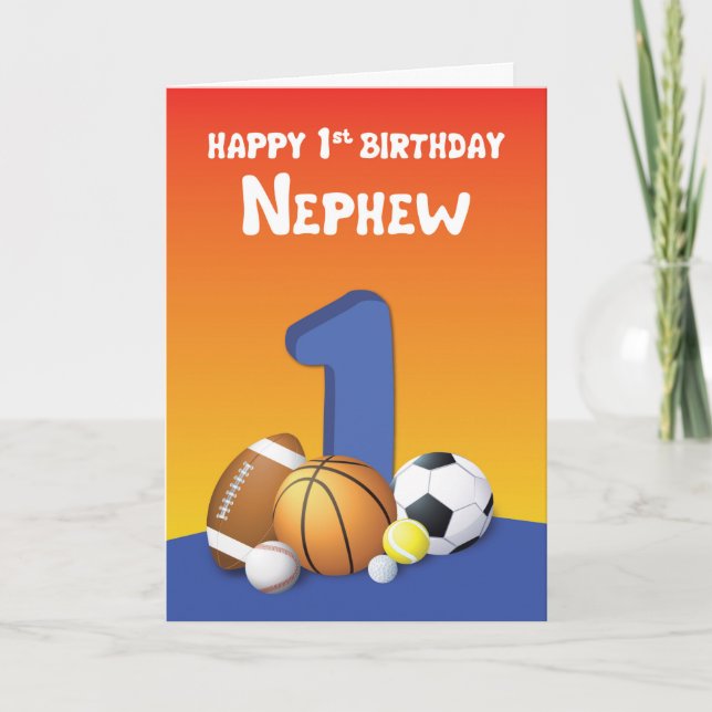 Carte Nephew 1er Birthday Sports Balls (Devant)