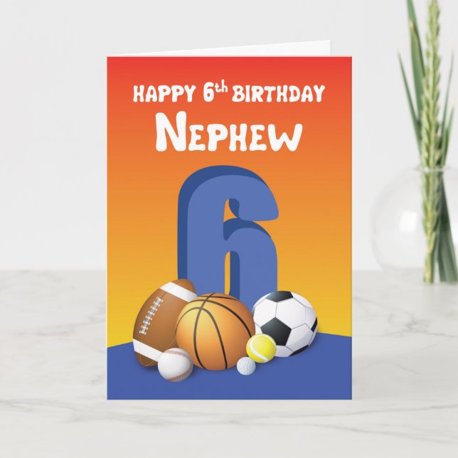Carte Nephew 6e Anniversaire Balles de sport (Devant)
