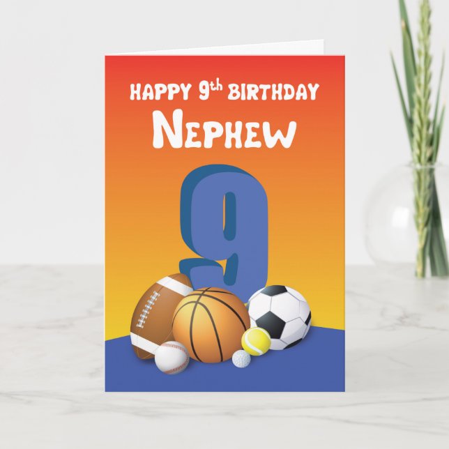 Carte Nephew 9e Anniversaire Balles sportives (Devant)