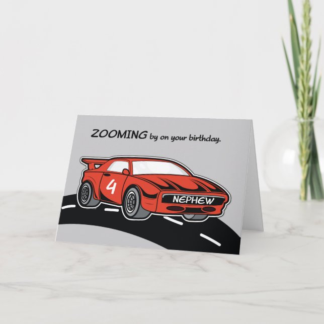 Carte Nephew Anniversaire 4 Red Sports Car (Devant)