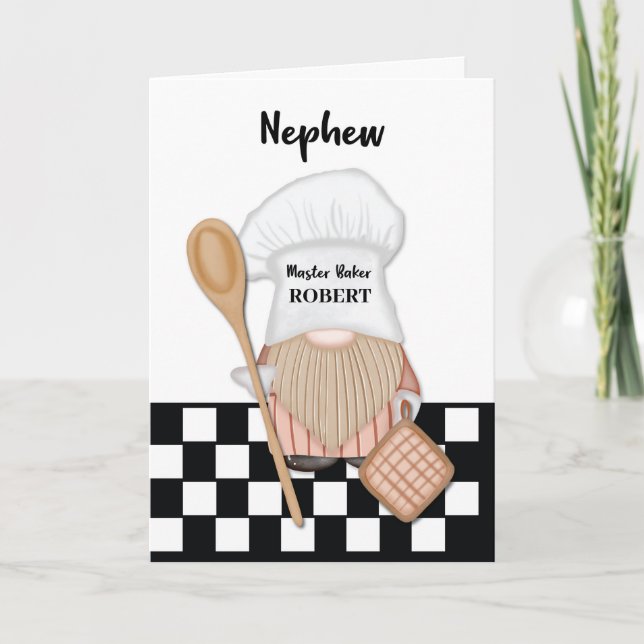 Carte Nephew Anniversaire Whimsical Gnome Baker Baking (Devant)