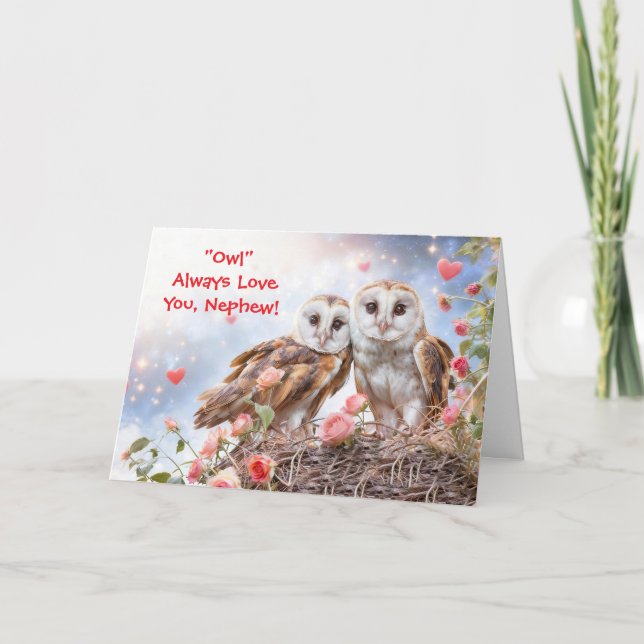 Carte Nephew Cute Owls Happy Valentines Day Card (Devant)
