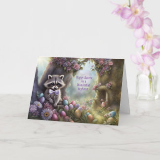 Carte Nephew Happy Easter with Cute Woodland Raccoon 