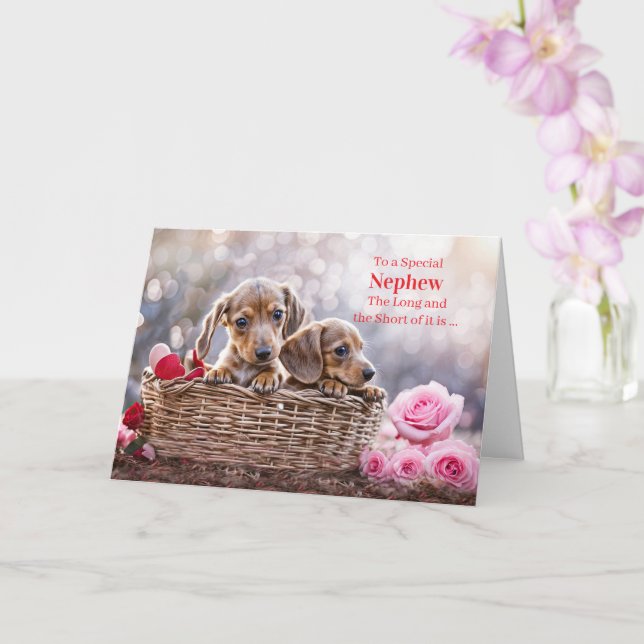 Carte Nephew Happy Valentines Day with Cute Dachshund (Orchidée)