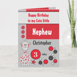 Carte Nephew toute girafe âge rouge et gris anniversaire