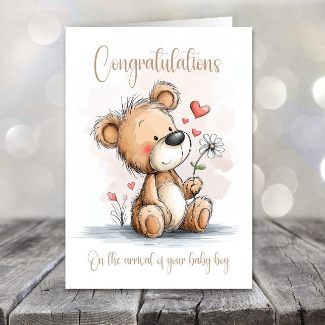 Carte New Baby Boy Congratulations Teddy Bear Card (Créateur téléchargé)