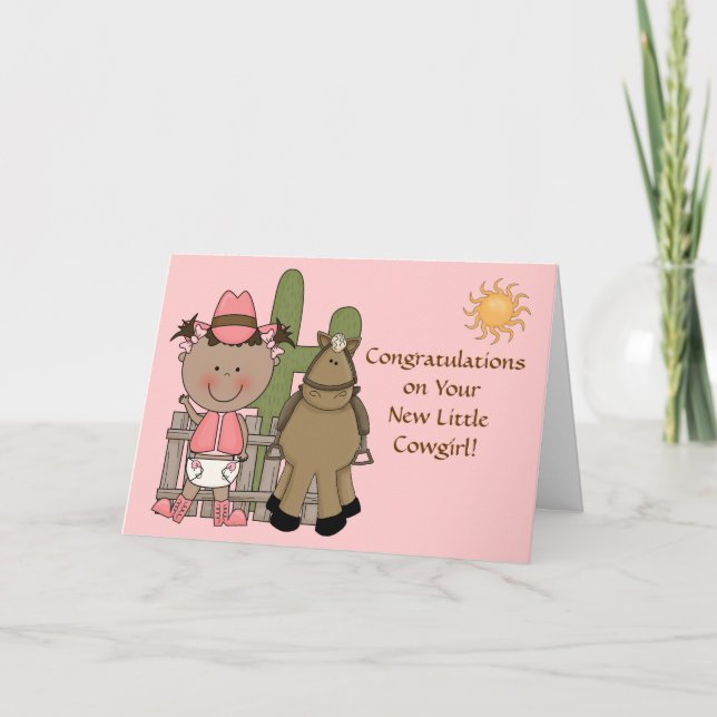 Carte New Baby Girl and Pony Congratulations - Western (Devant)