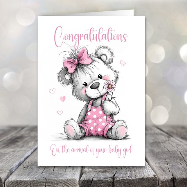 Carte New Baby Girl Congratulations Teddy Bear Card (Créateur téléchargé)