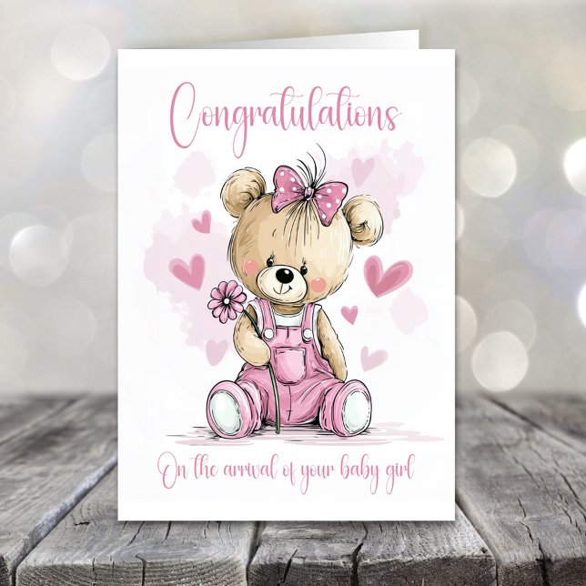 Carte New Baby Girl Congratulations Teddy Bear Card (Créateur téléchargé)