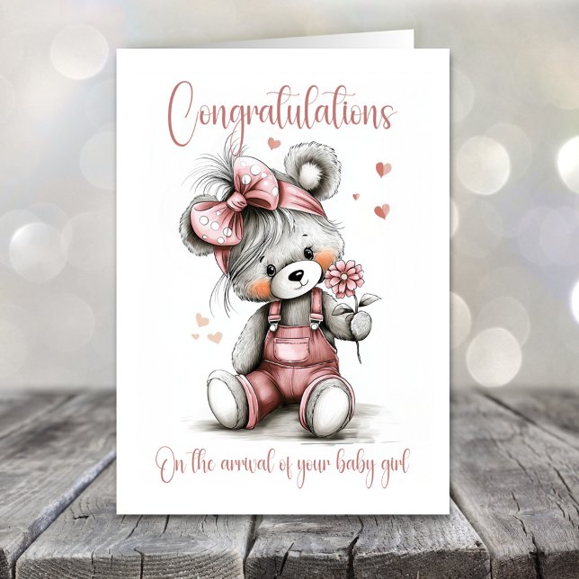 Carte New Baby Girl Congratulations Teddy Bear Card (Créateur téléchargé)