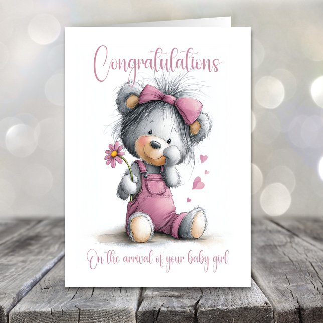 Carte New Baby Girl Congratulations Teddy Bear Card (Créateur téléchargé)
