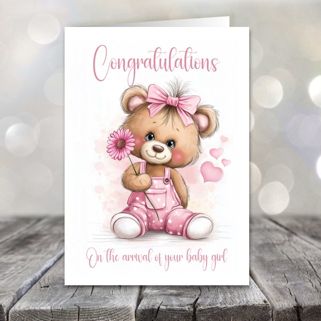 Carte New Baby Girl Congratulations Teddy Bear Card (Créateur téléchargé)