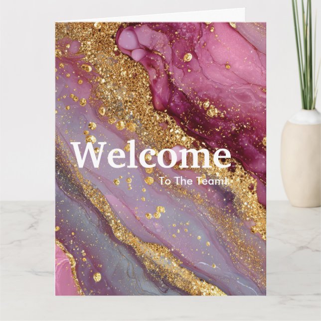 Carte New Employee Welcome Watercolor Marble Gold (Devant)