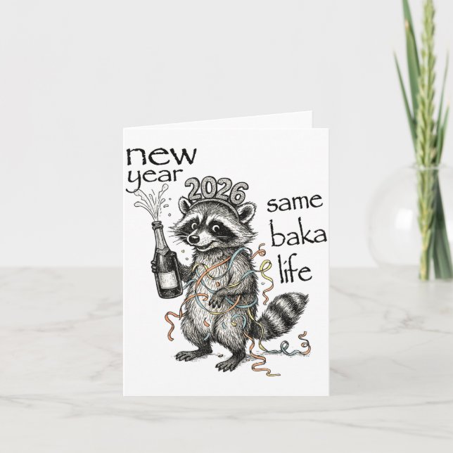 Carte New Year Same Baka Life Funny Raccoon New Year's E (Devant)