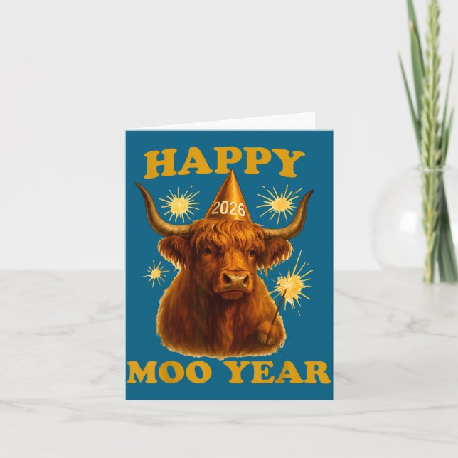 Carte New Years Highland Cow Scottish Nye Party Farm Ani (Devant)