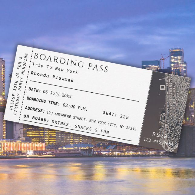 Carte New York Boarding Pass Travel Plane Ticket (Créateur téléchargé)