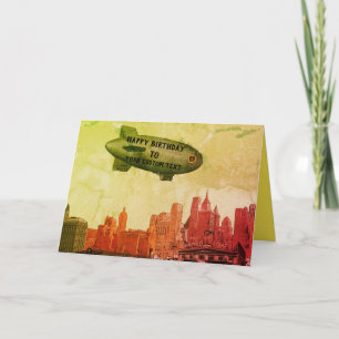 CARTE NEW YORK CITY 1930'S SKYLINE BLIMP VOTRE ANNIVERSA