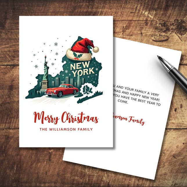 Carte New York State Joyeux Noël Retro Personnalisé (Personalize with your text and Family Names, other items available in collection)