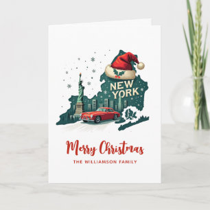 Carte New York State Joyeux Noël Retro Personnalisé