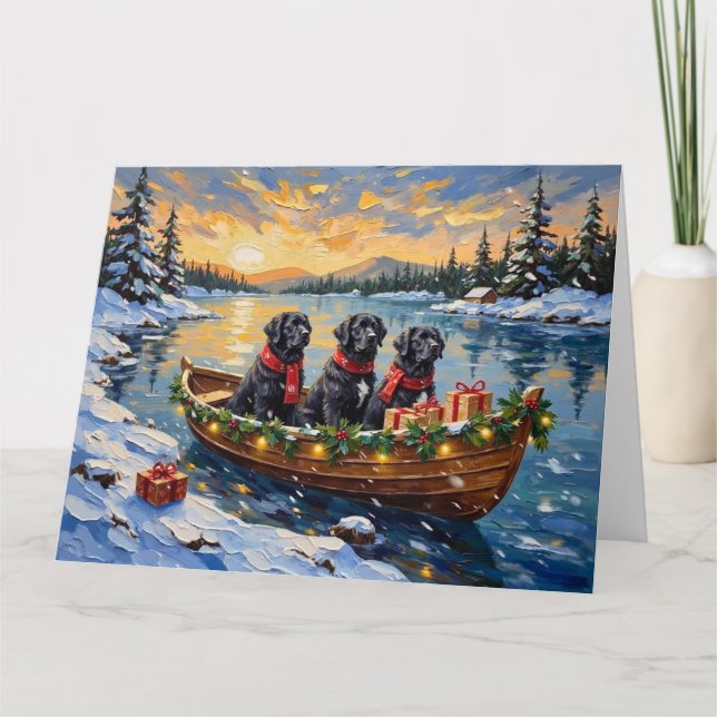 Carte Newfoundland Dog Christmas Boat Holiday (Devant)
