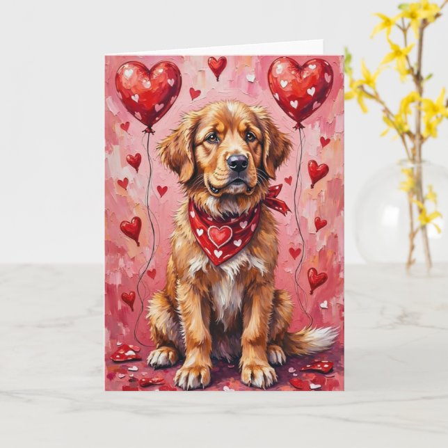 Carte Newfoundland Valentine’s Day Dog with Hearts Red (Fleur jaune)