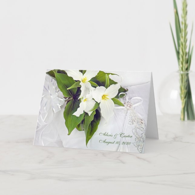 Carte Newlyweds-trillium bridal bouquet on pillow (Devant)