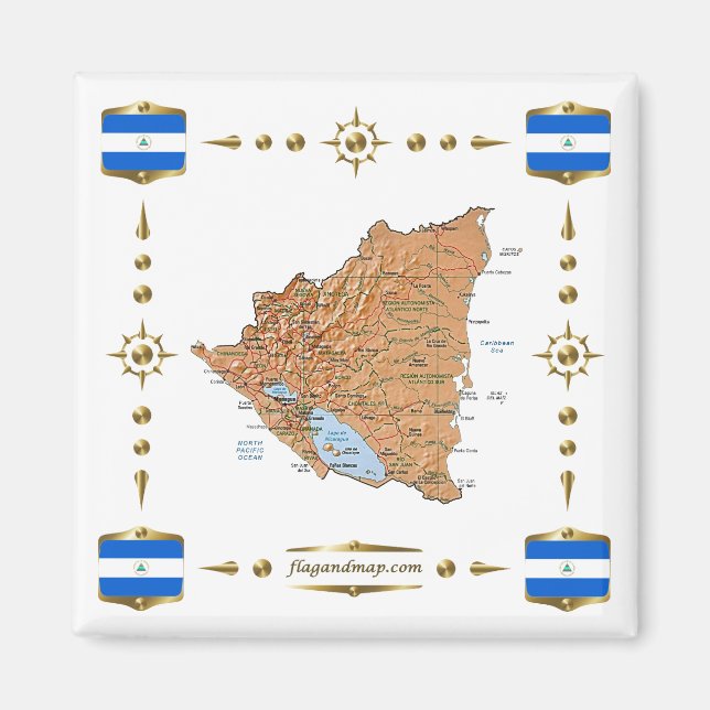 Carte Nicaragua + Magnet des drapeaux (Devant)
