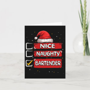 Carte Nice Naughty Bartender Liste de Noël Santa Claus