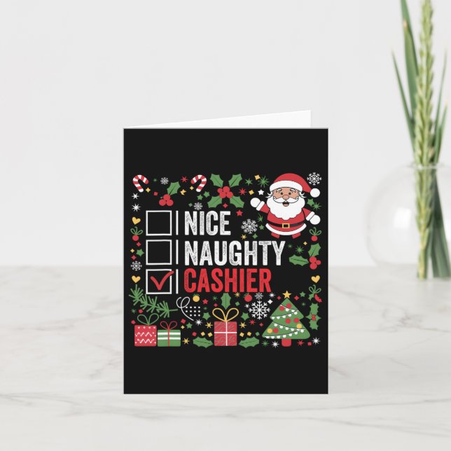 Carte Nice Naughty Cashier Funny Noël Père Noël (Devant)