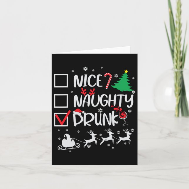 Carte Nice Naughty Drunk Check Funny Christmas (Devant)