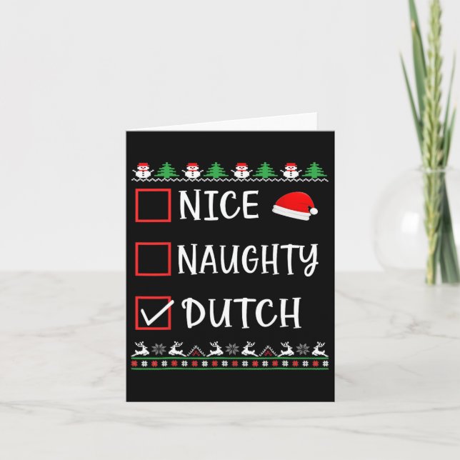 Carte Nice Naughty Dutch Fun Ugly Christmas List Pyjamas (Devant)