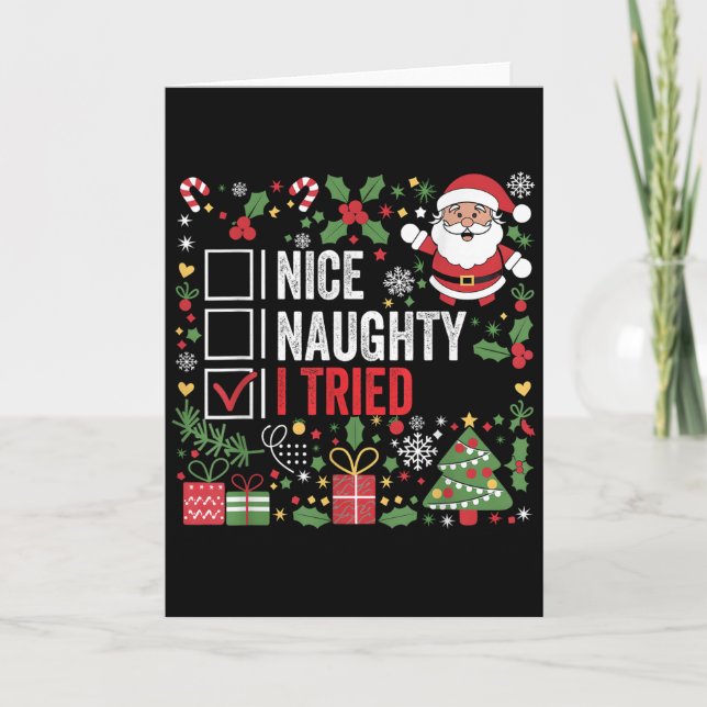 Carte Nice Naughty I Tried Funny Christmas Santa Claus  (Devant)