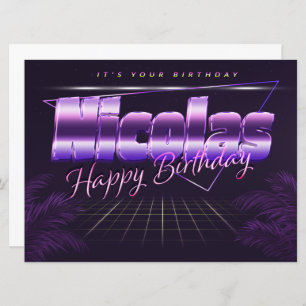 Carte Nicolas Name Prénom lila retro