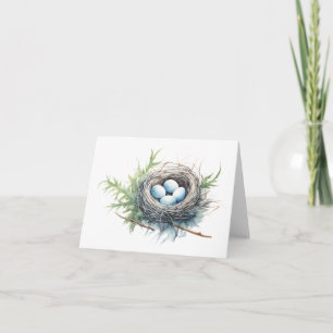 Carte Nid d'oiseaux avec des oeufs BLANC