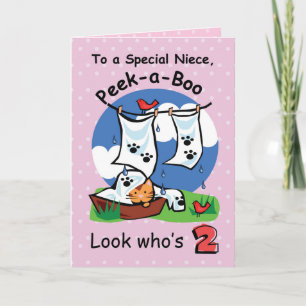 Carte Nièce 2e anniversaire, Peek-a-Boo Kitten